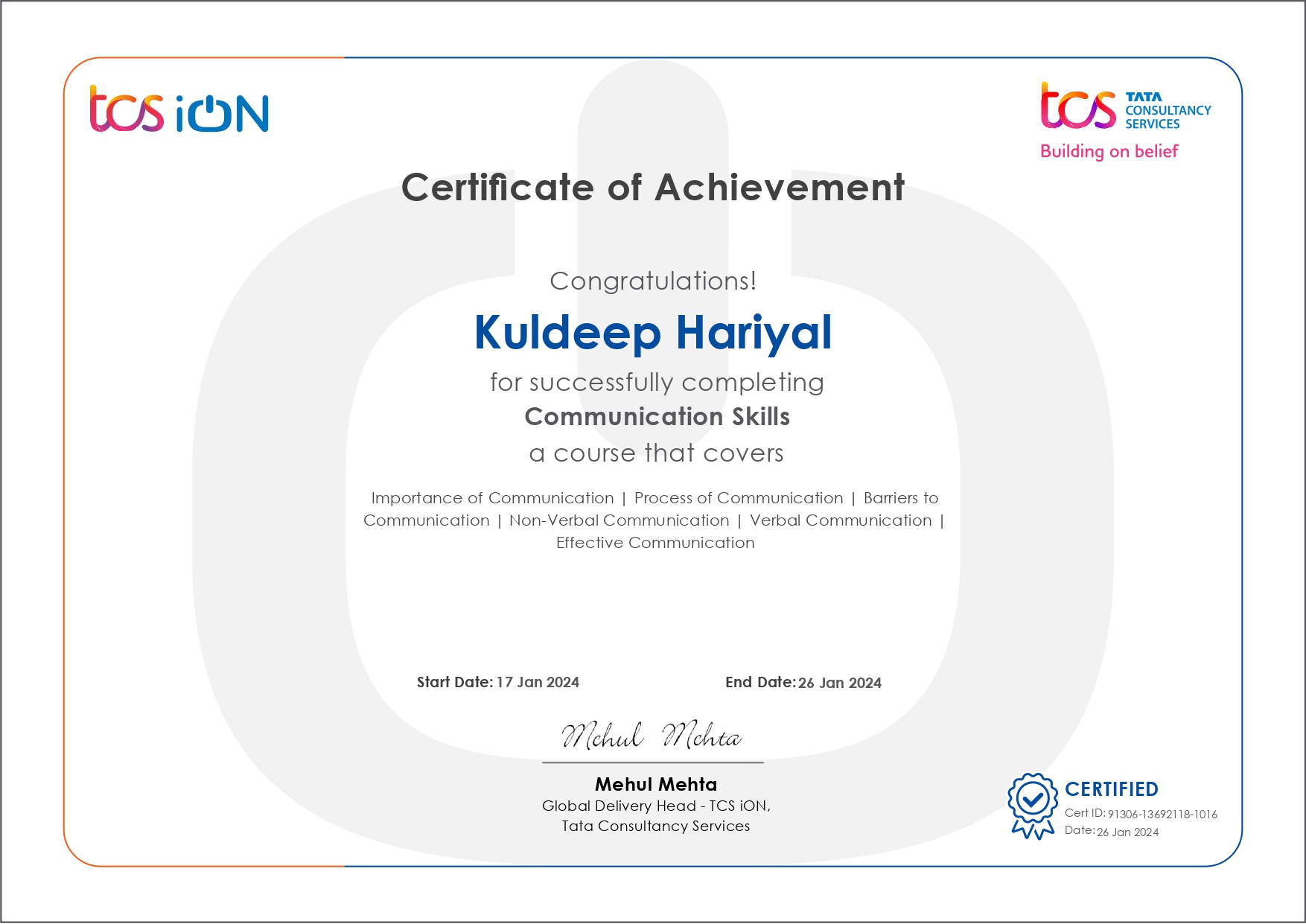 communication certificate